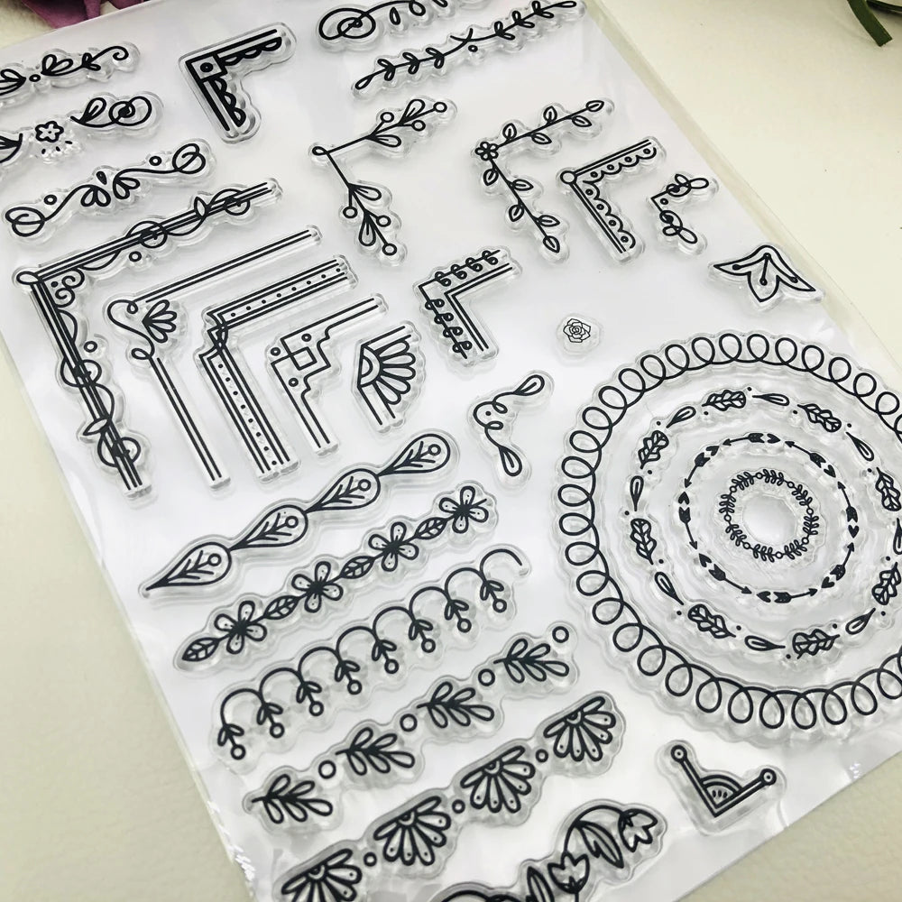 Leaf Flower Border Corner Rubber Roller Transparent Silicon Stamp