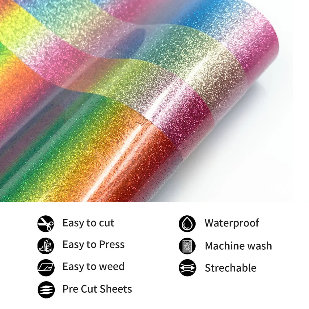Heat Transfer Vinyl HTV Craft Rainbow Glitter Iron-on