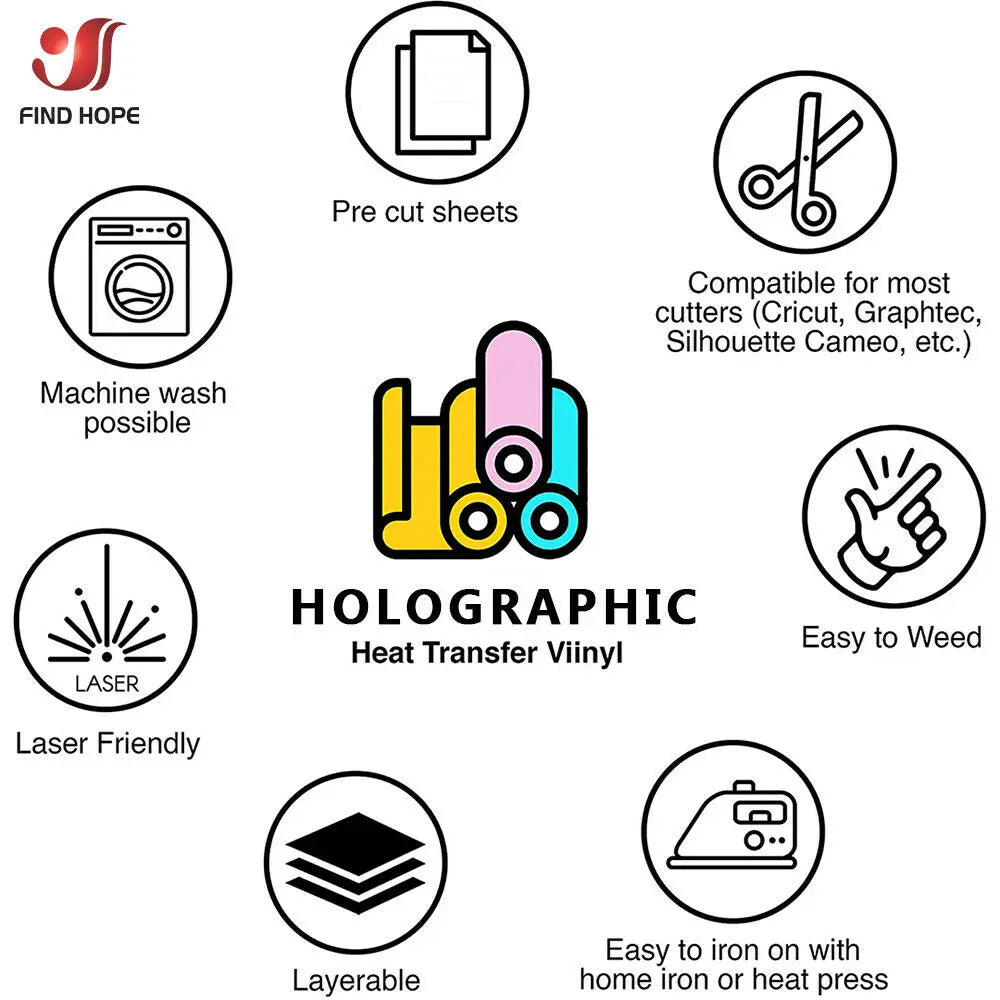 Holographic Heat Transfer Vinyl Iron-on Clothing Film 30*25cm/50cm