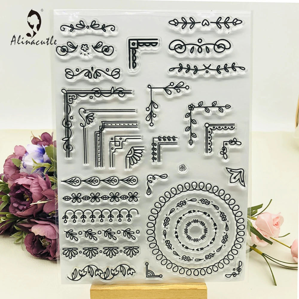 Leaf Flower Border Corner Rubber Roller Transparent Silicon Stamp