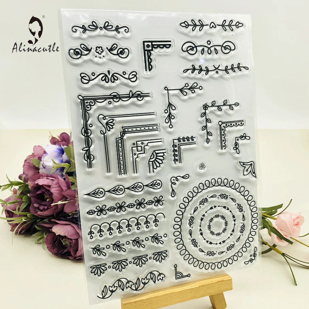 Leaf Flower Border Corner Rubber Roller Transparent Silicon Stamp