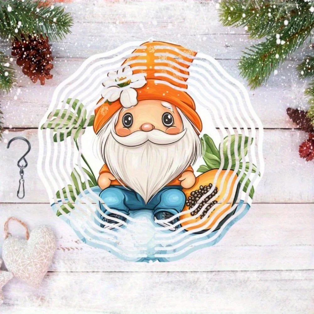 2D Metal Wind Chime Outdoor Garden Decor with Gnome Cantaloupe Design