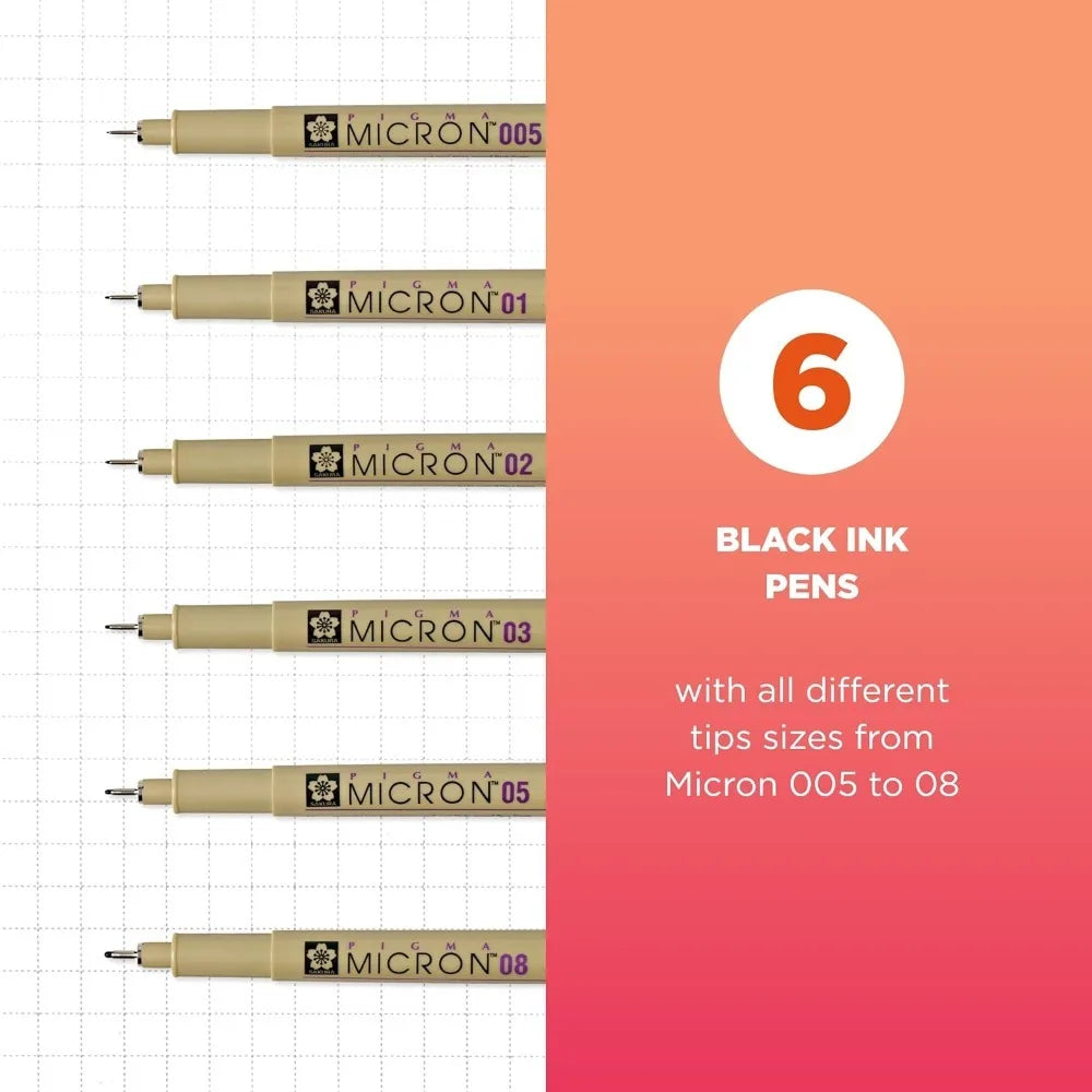 SAKURA Pigma Micron Fineliner Pens - Archival Black Ink Pens