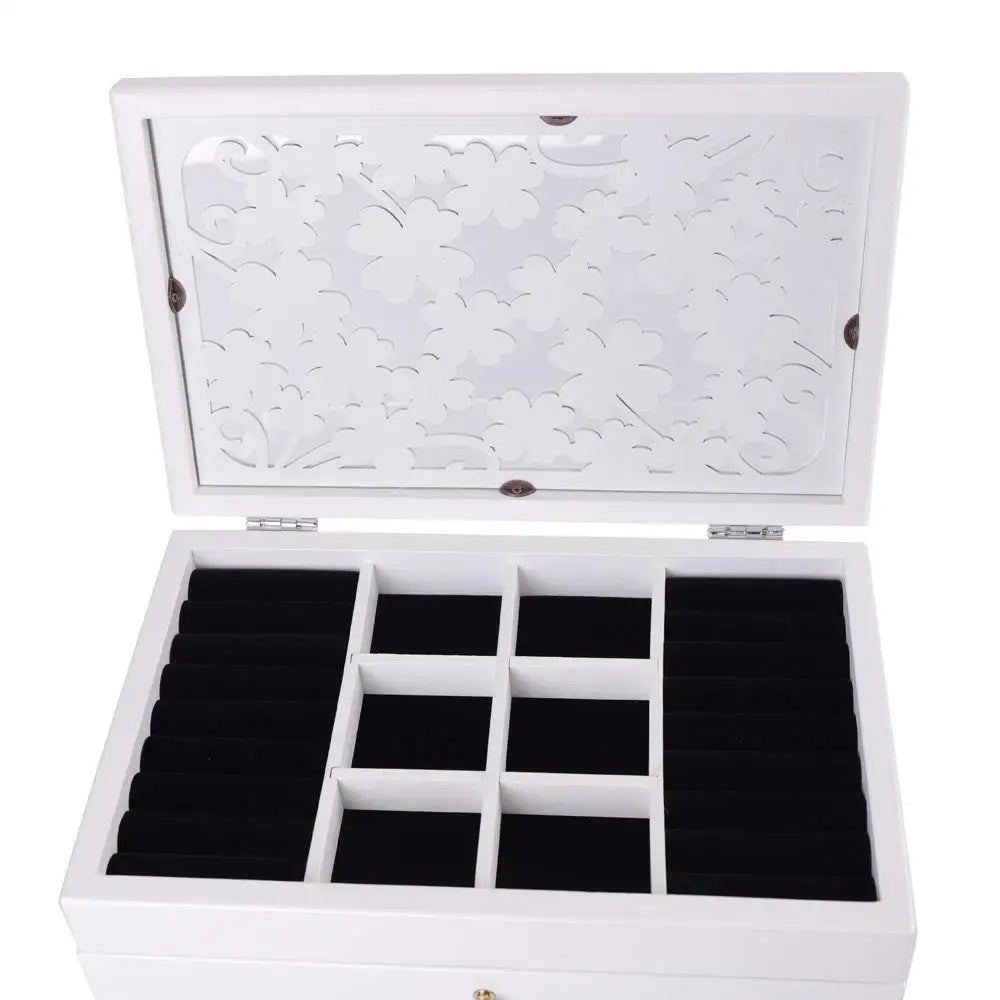 Jewelry Storage Organizer Wooden Storage Box Case for Woman (White)