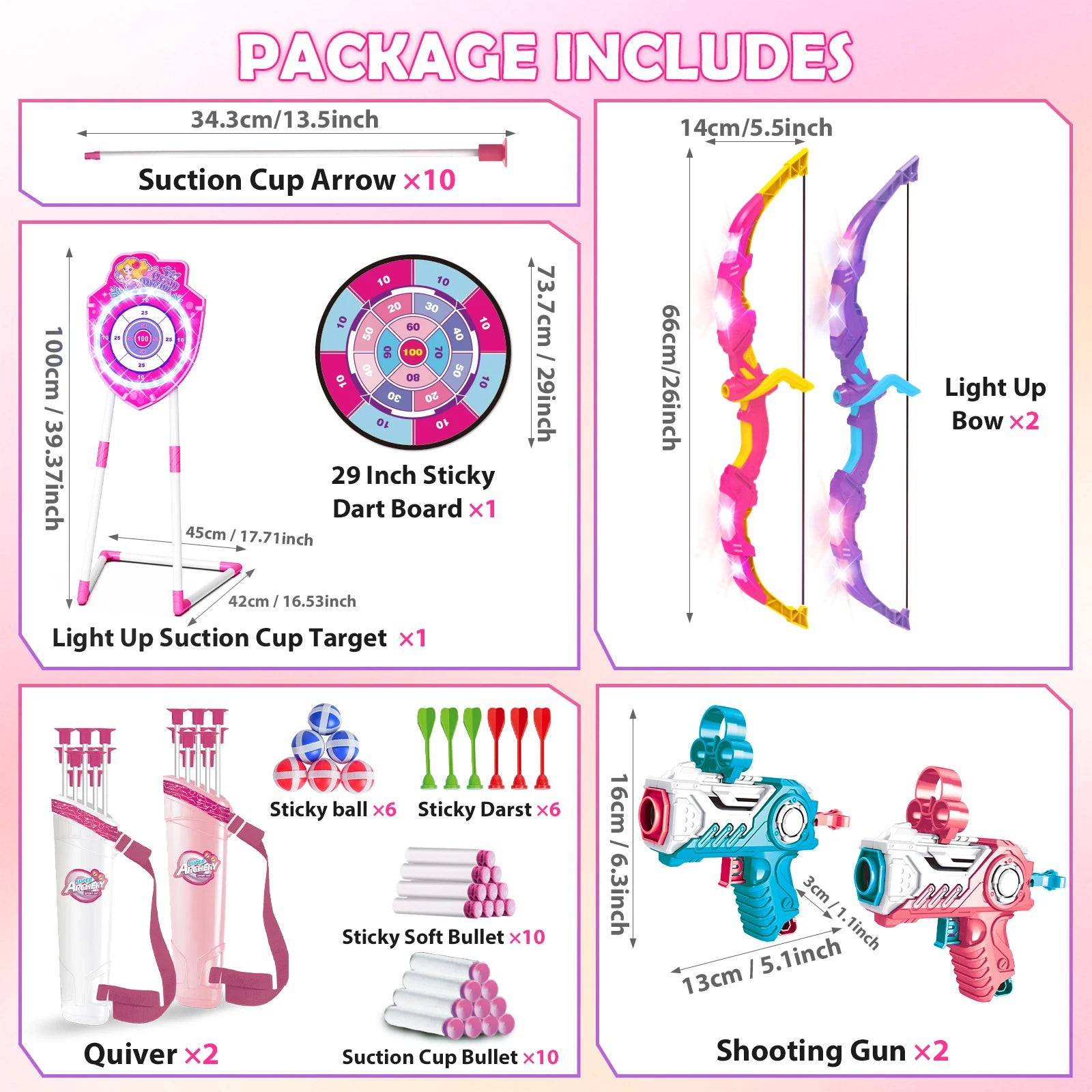 VATOS Night-Light Bow Arrow Guns Toy For Girls  Indoor Outdoor Game Toys