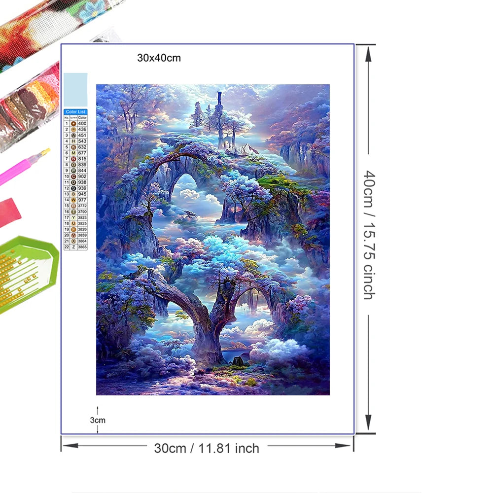 5D DIY Fairy Dust Full Diamond Painting Kit Landscape Diamond Mosaic Waterfall Embroidery Tree Fantasy Wall Decor Painting