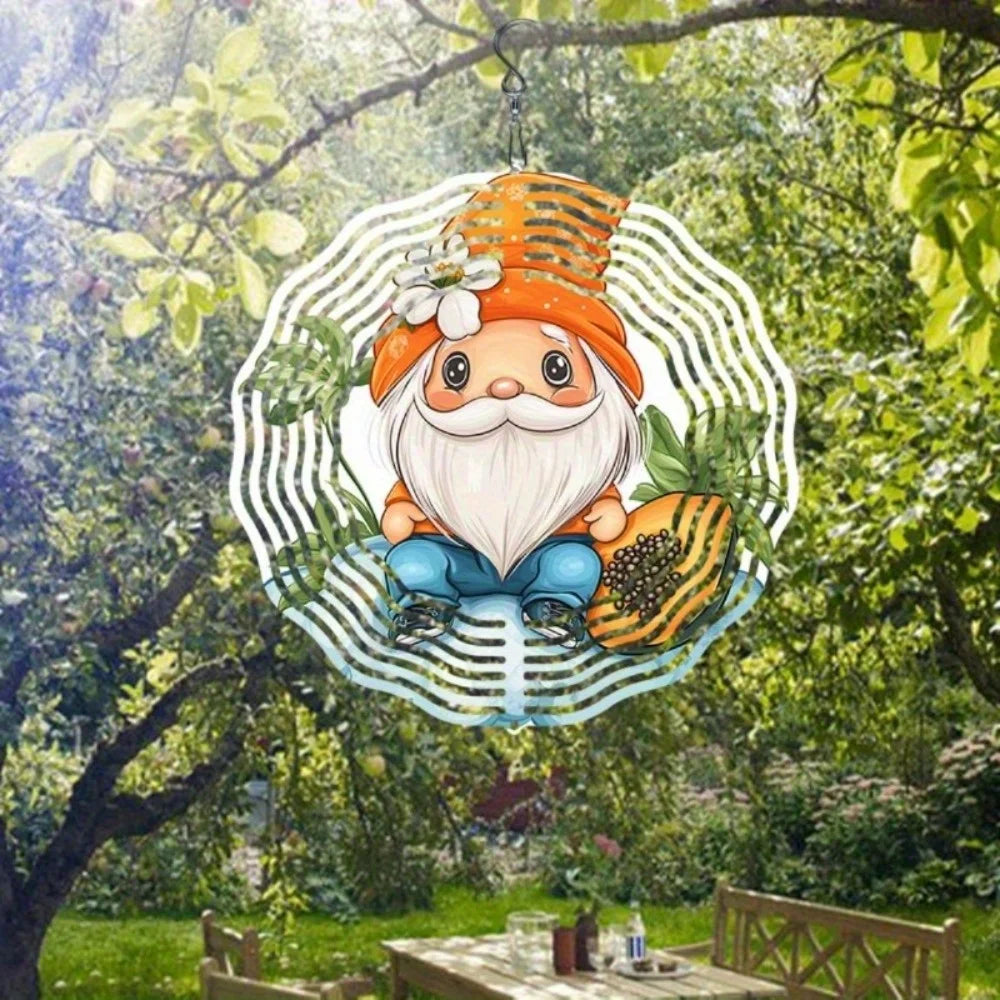 2D Metal Wind Chime Outdoor Garden Decor with Gnome Cantaloupe Design