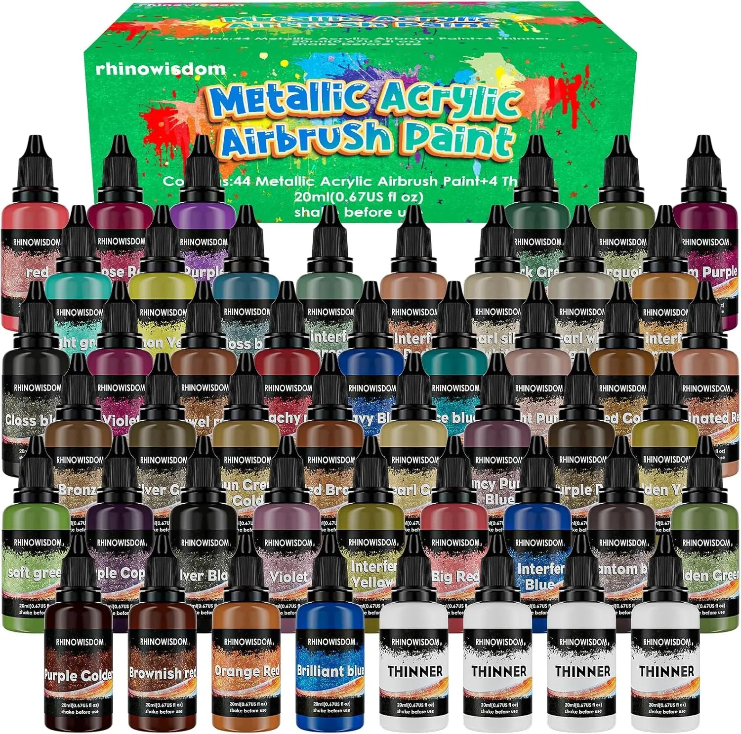 44 Colors with 4 Thinner Metallic Airbrush Paint Set (0.67 oz),