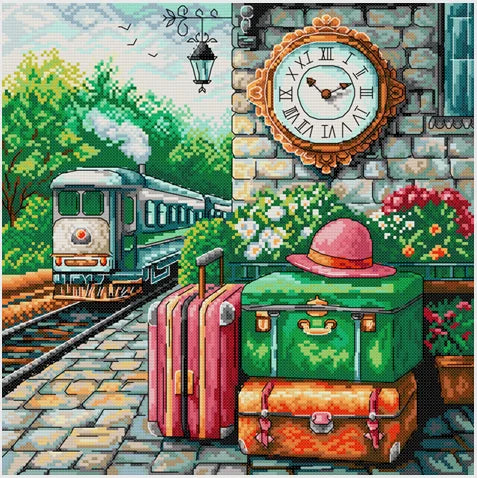 Train travel cross stitch kit aida 14ct 11ct count print canvas cross stitches , embroidery
