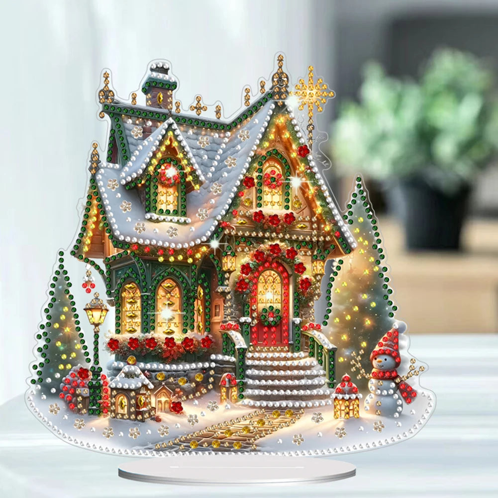 Acrylic Christmas House Colorful Light House Diamond Painting Tabletop Ornaments Kit 5D DIY Diamond Art Tabletop Decorations