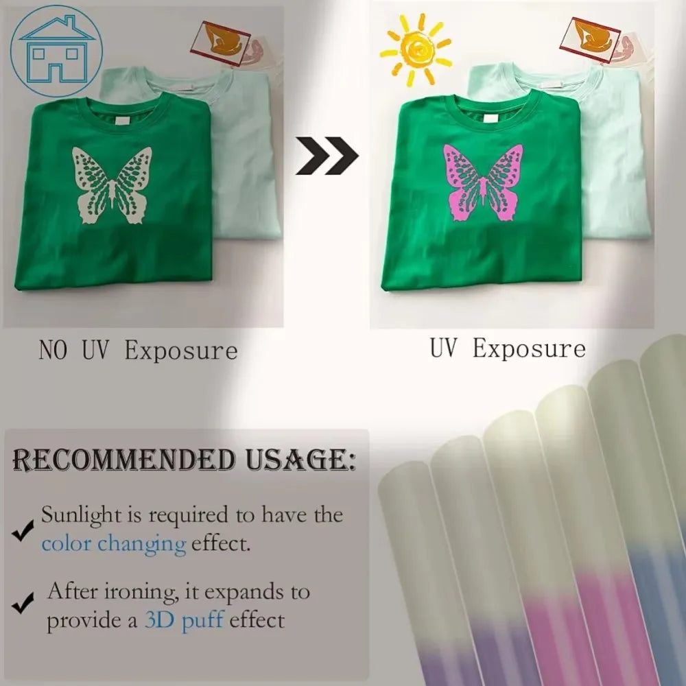 3D Foaming Heat Transfer Vinyl For Cricut, Sun Color Changing Puff