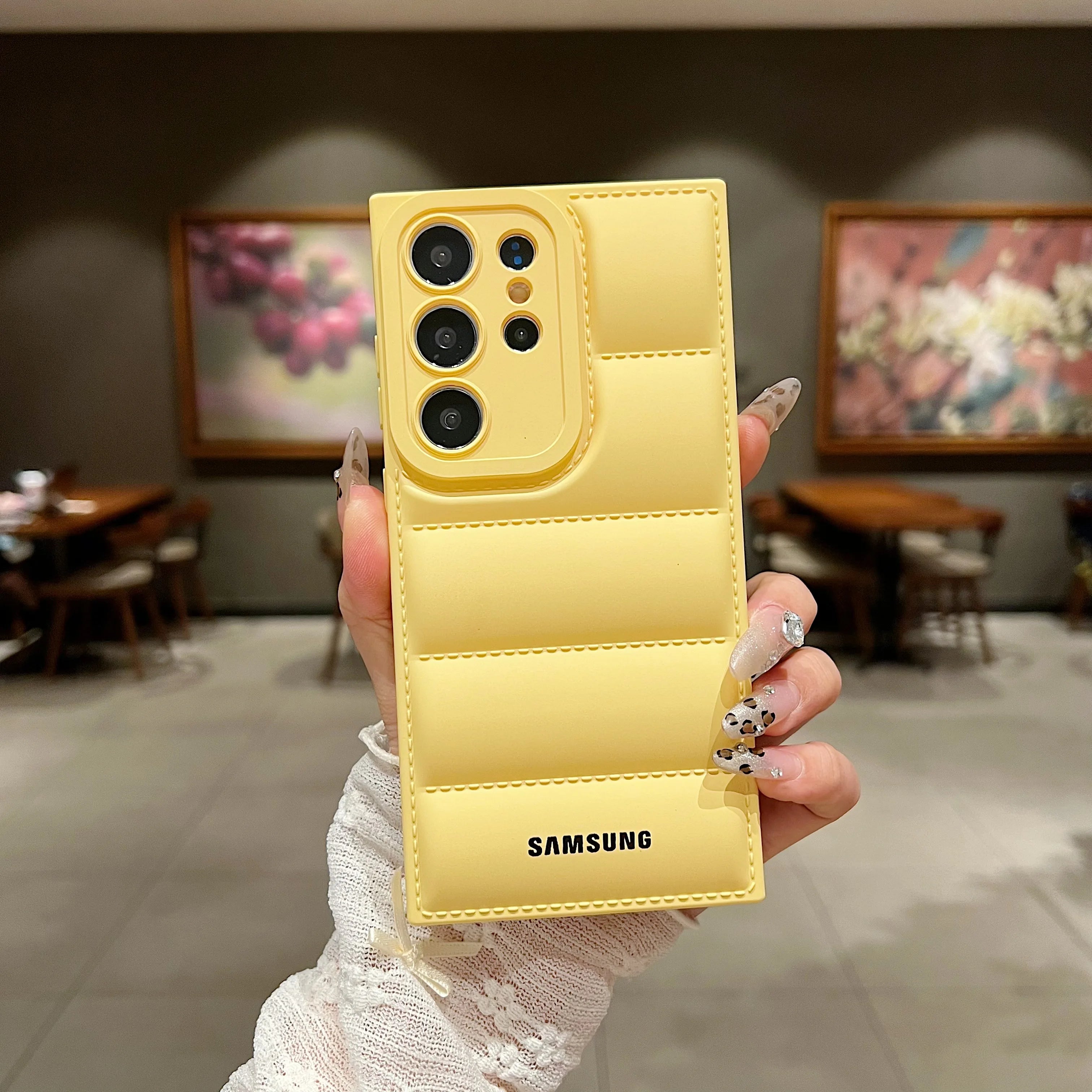 Wave Puffer Down Jacket Phone Case Samsung  Solid Color Shockproof Soft Cover