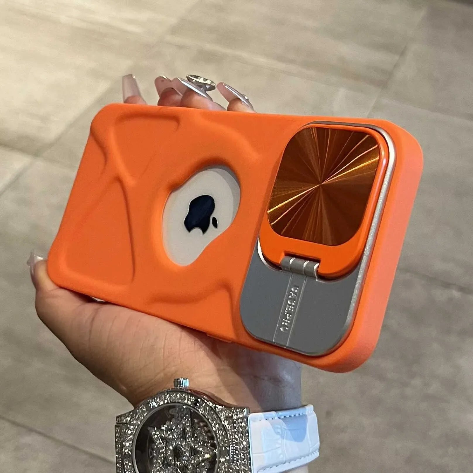 Fashion Logo Hole Magnetic Case for iPhone , Lens Protection Stand For Magsafe Silicone Cover