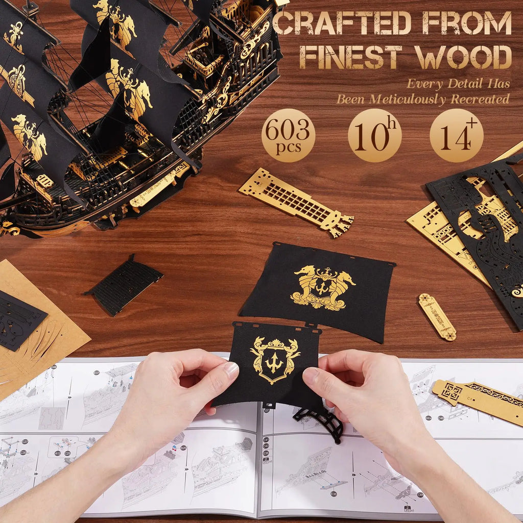 ROBOTIME 3D  Wooden Ship Model Kits for Teens&Adults to Build