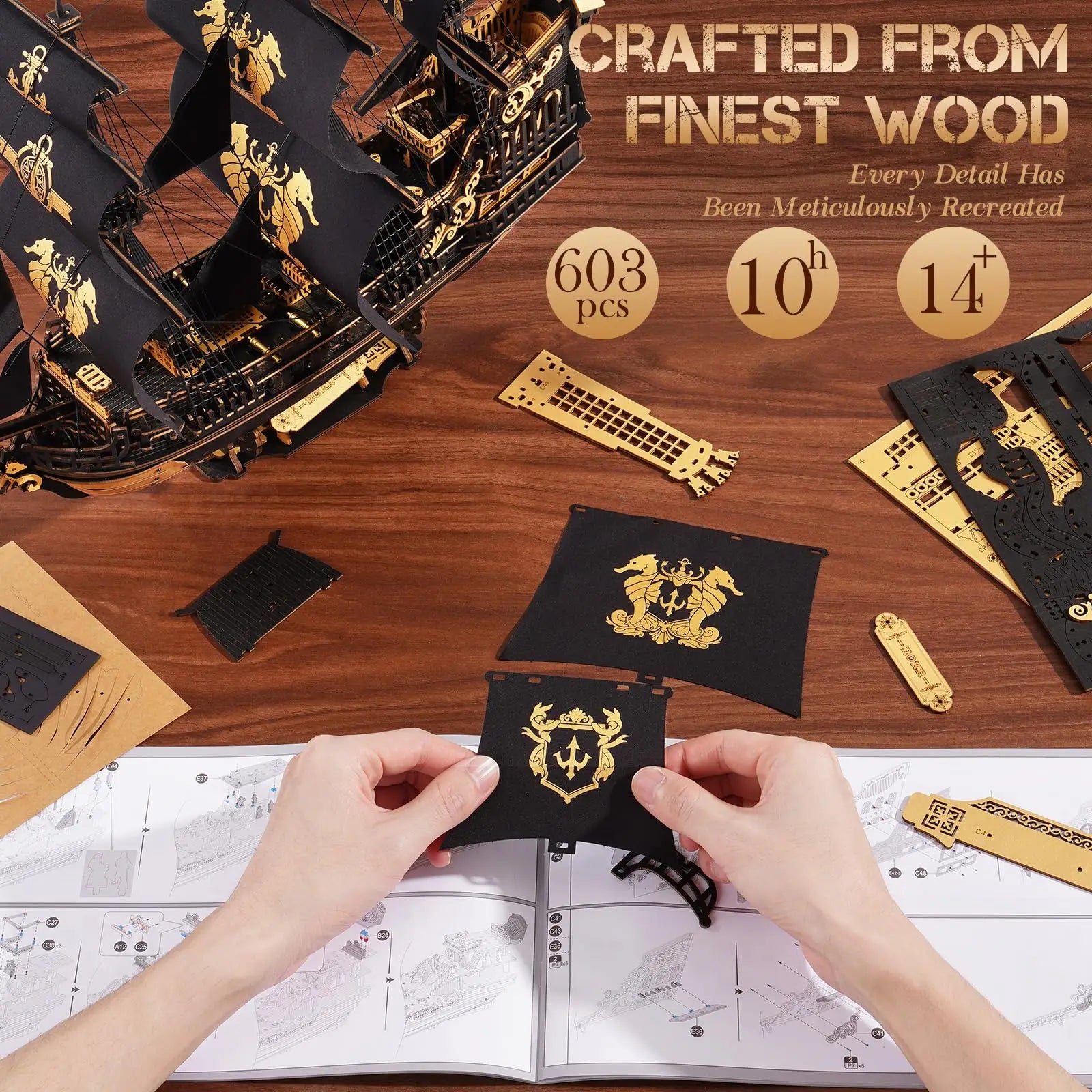 ROBOTIME 3D  Wooden Ship Model Kits for Teens&Adults to Build