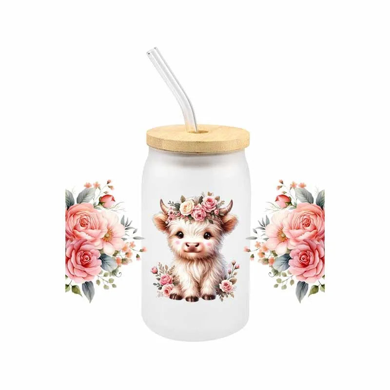 Cartoon Cow UV DTF Transfer Sticker Wraps   Waterproof Scratch Resistant Decals 3D