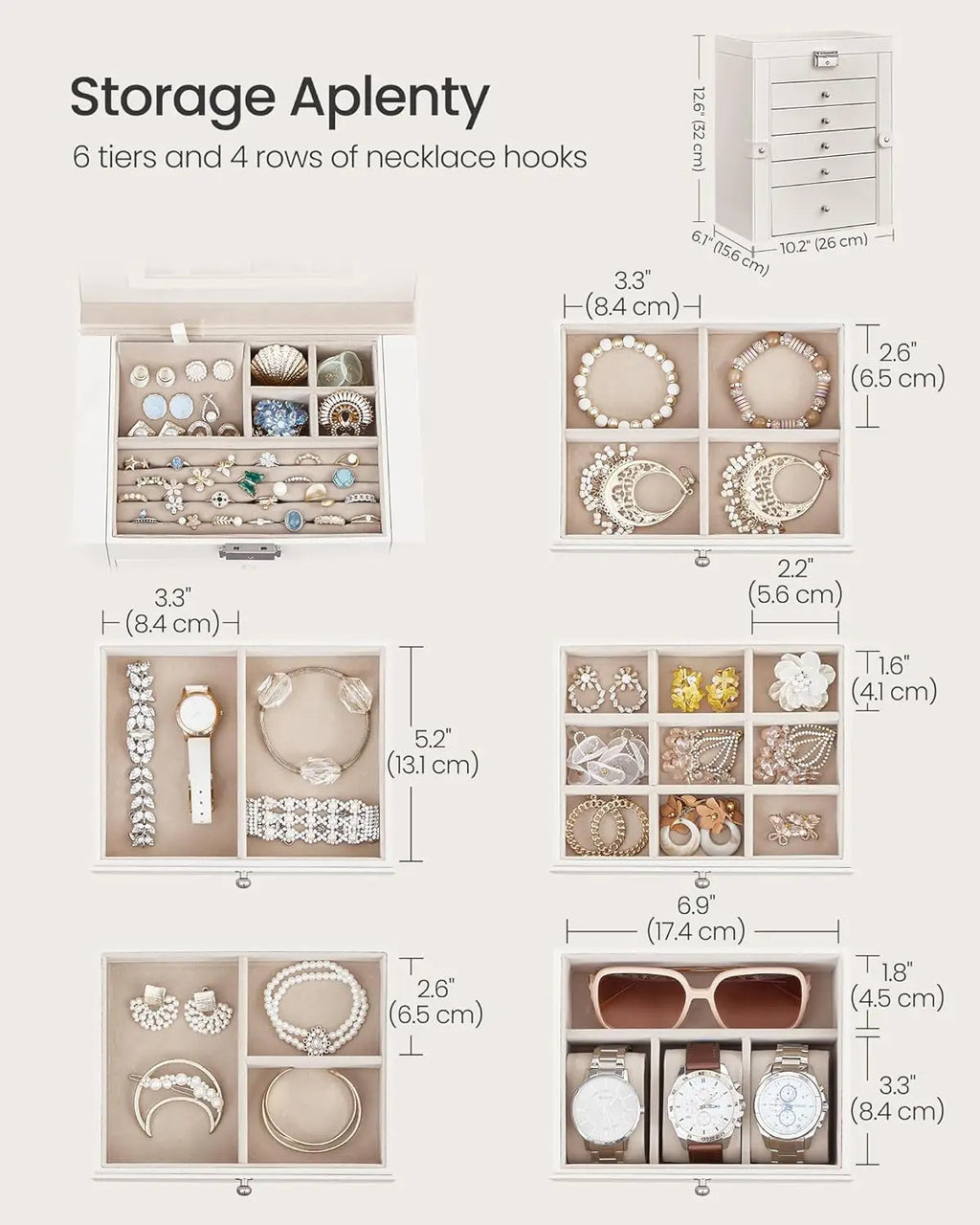 6-Tier Jewelry Organizer with Mirror,