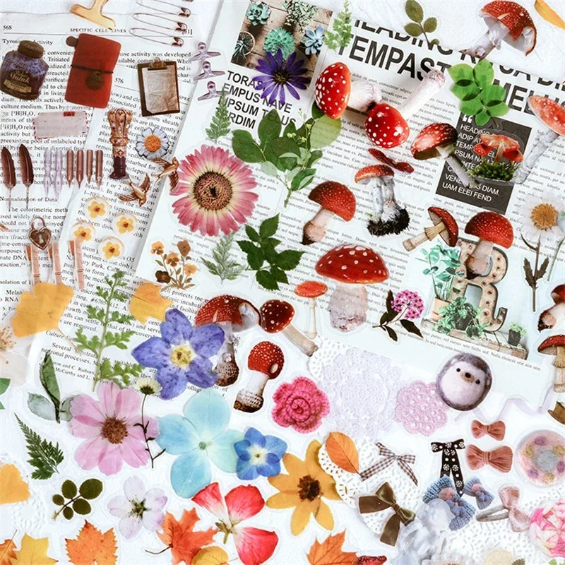 40pcs/pack PET Transparent Flowers Stickers Scrapbooking Junk Journal Flowers Sticker Stationery Supplies