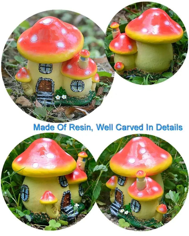 Cute Resin Mini Mushroom House Outdoor Garden Decoration Statue Gnome's House Sculpture For Home Office Room Decor Ornament
