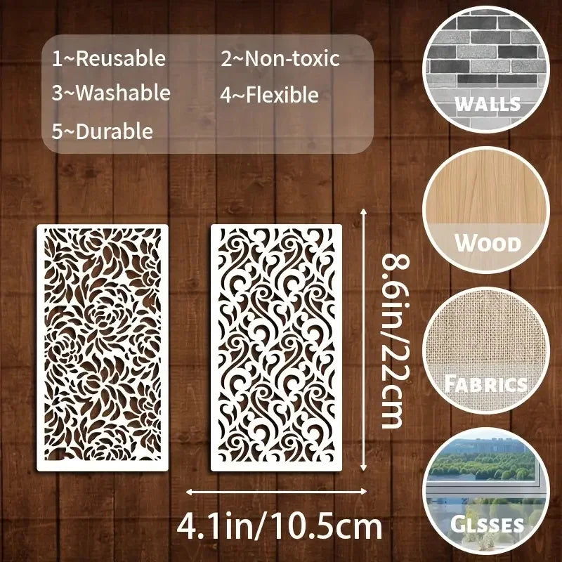 16pcs Reusable Geometric Pattern Stencils White Plastic Drawing Templates for DIY Furniture Canvas Tile Wall Floor Glass Window