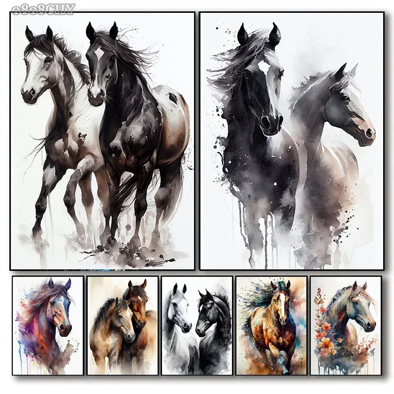 Horse Watercolor Canvas Oil Painting Prints