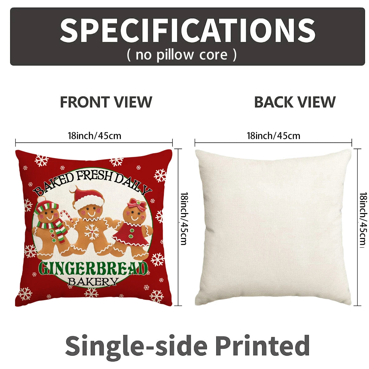 1/4pcs red Christmas pillowcases,  gingerbread bakery design