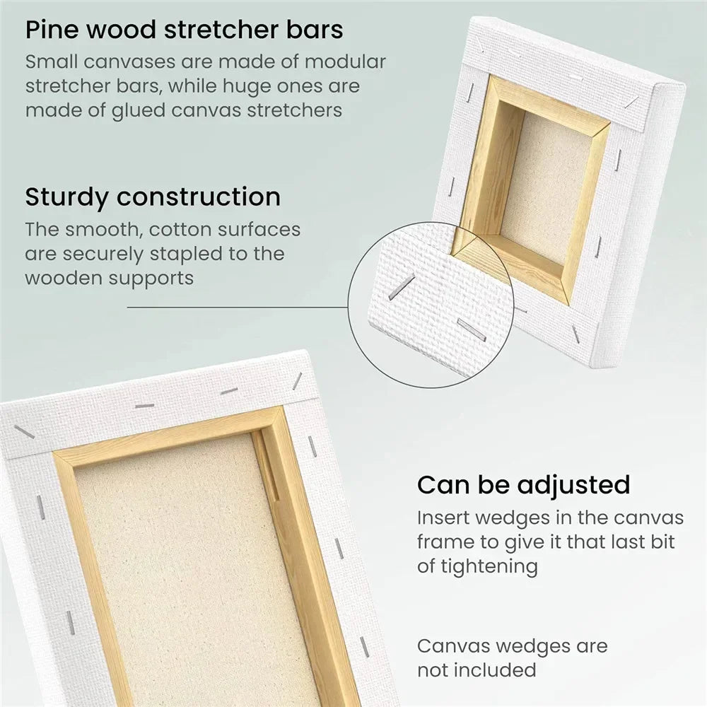 4pcs/pack Professional Stretched Canvas Primed White 100% Cotton