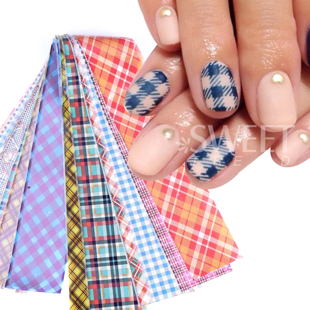 10PCS Plaid Nail Art Foil Transfer Paper