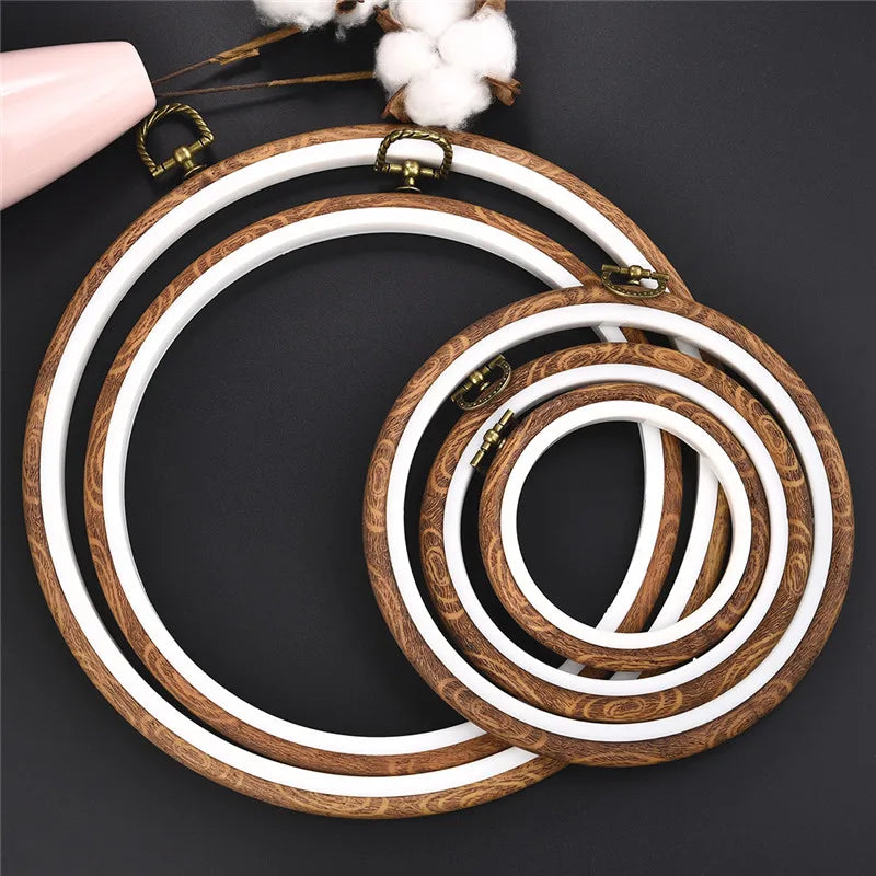 Round Wooden Color Embroidery Hoops Frame Set, Plastic Embroidery Hoop Rings For DIY Cross Stitch