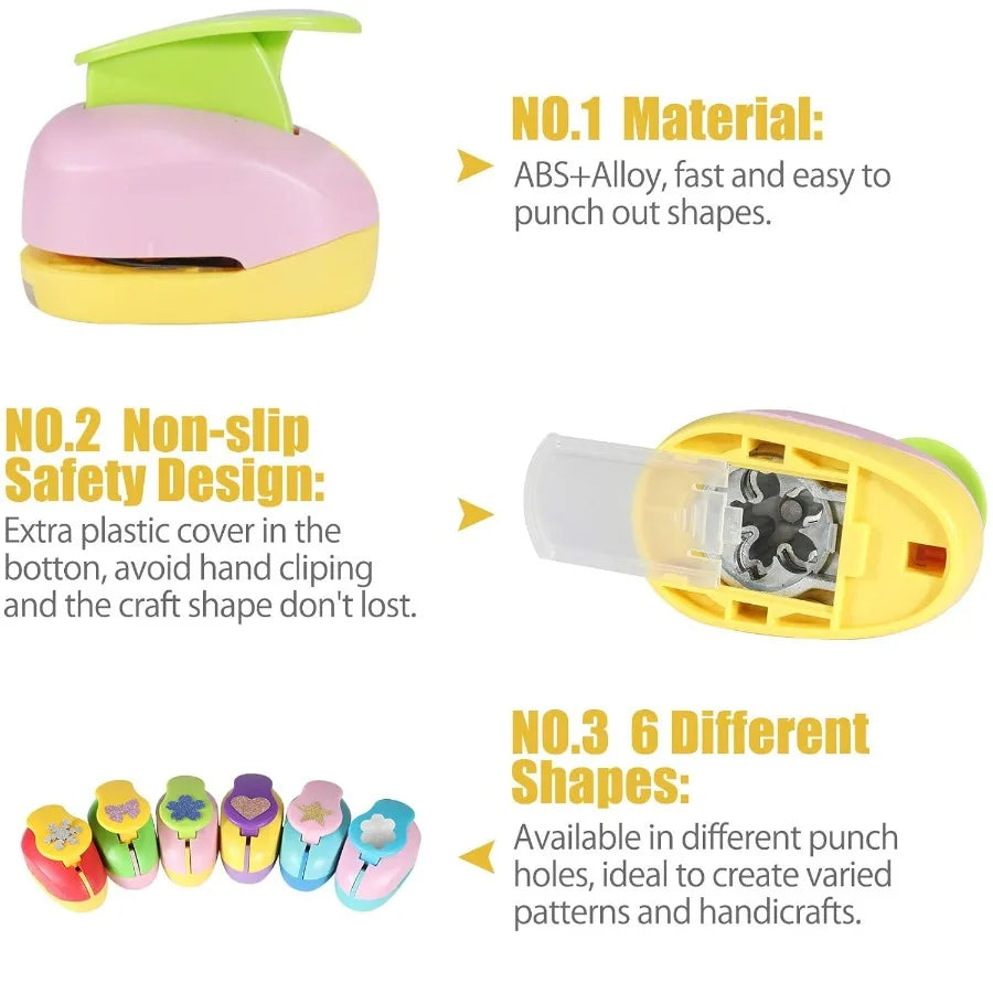 6 Pcs Colorful Paper Puncher Set Different Shape Paper H