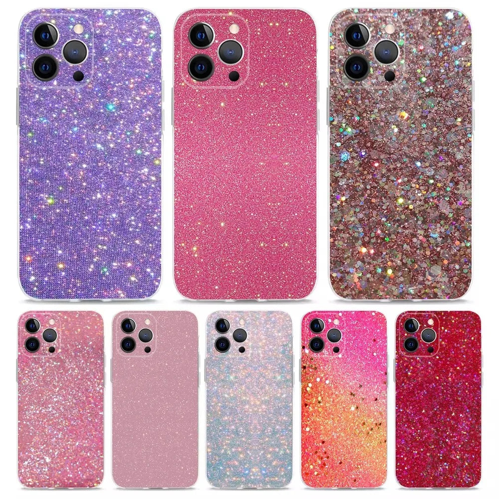 Pink Glitter Pattern Phone Case For iPhone 16,15,14,13,12,11 Plus,Pro,Max,XR,XS,X,7,8 Plus,SE,Mini Transparent Shell