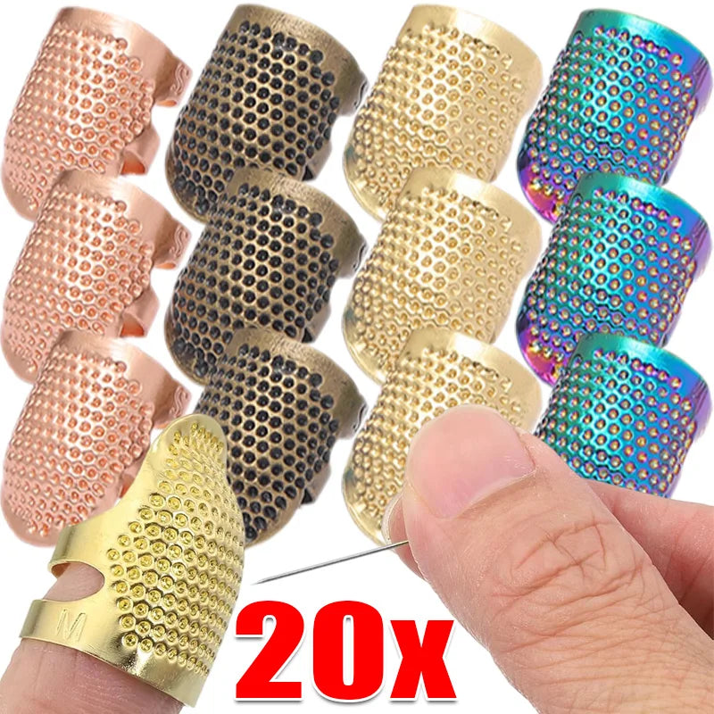 Metal Adjustable Sewing Thimble Sewing Finger Protection Cover Thimbles Cap Shield Ring Fingertip DIY Sewing Embroidery Tools