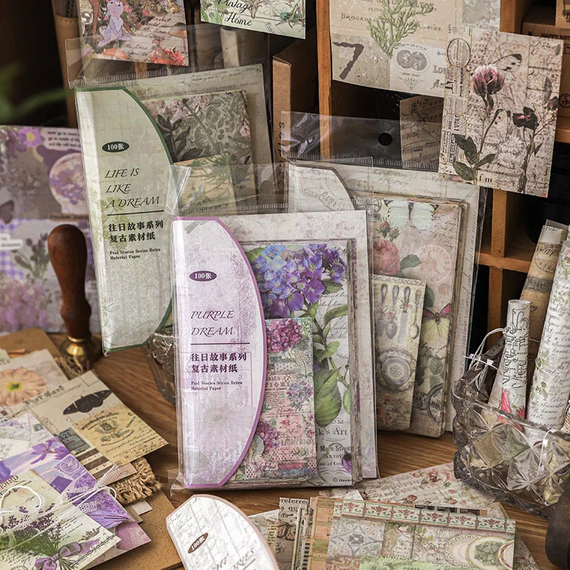 100Pcs/Pack Past Stories Vintage Series Scrapbooking Material Paper Journal Collage