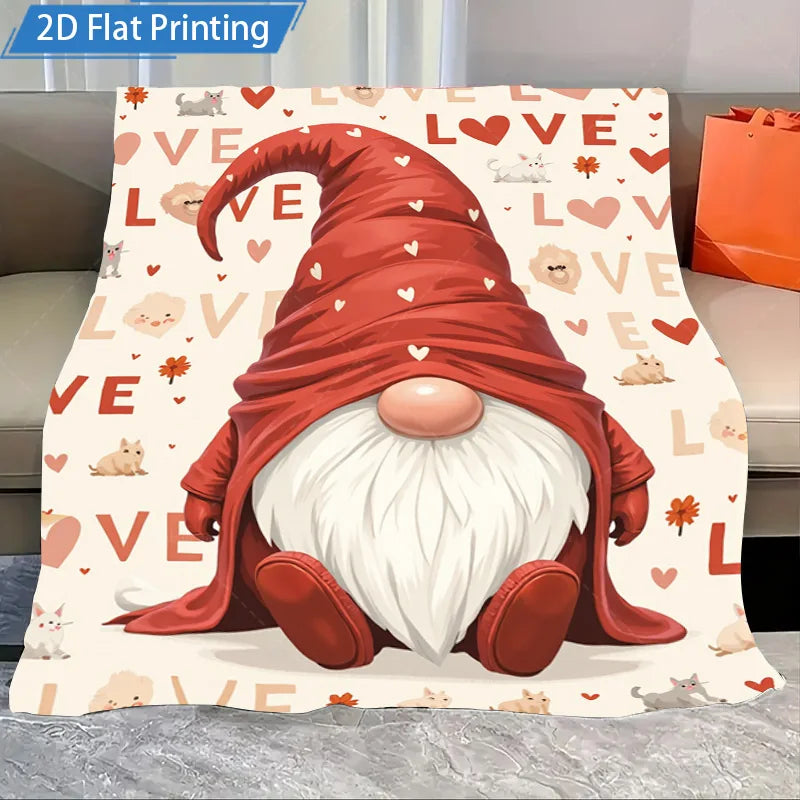 1pc Flannel Blanket Cute Gnomes and Pets Fleece Blanket 2D Printed Soft Cozy Throw for Home Decor Bedroom Living Room