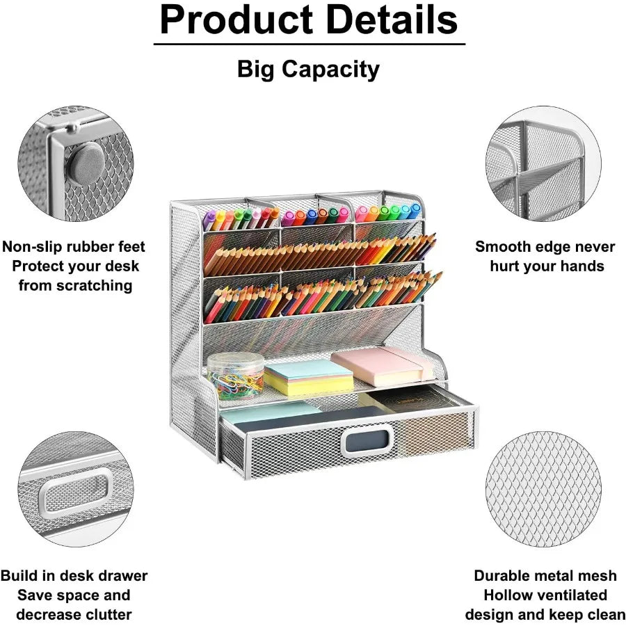 Larger Mesh Desk Organizer silver frame