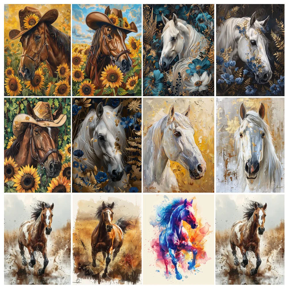 Painting By Numbers Galloping Horse Flower Animals Adult Acrylic Kit Seascape