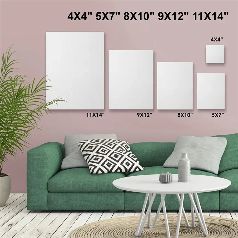 4pcs/pack Professional Stretched Canvas Primed White 100% Cotton