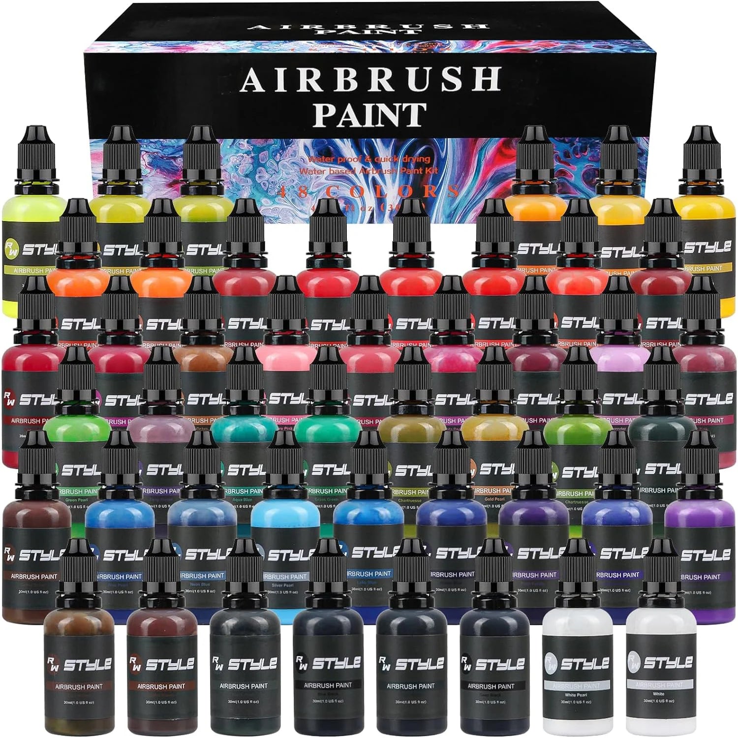 48 Colors Airbrush Paint Set 1fl oz, Opaque & Brilliant Colors
