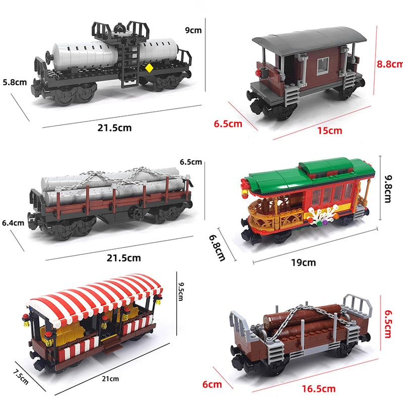 City Christmas Retro Sightseeing Carriage Tank Car Train MOC Railway Express