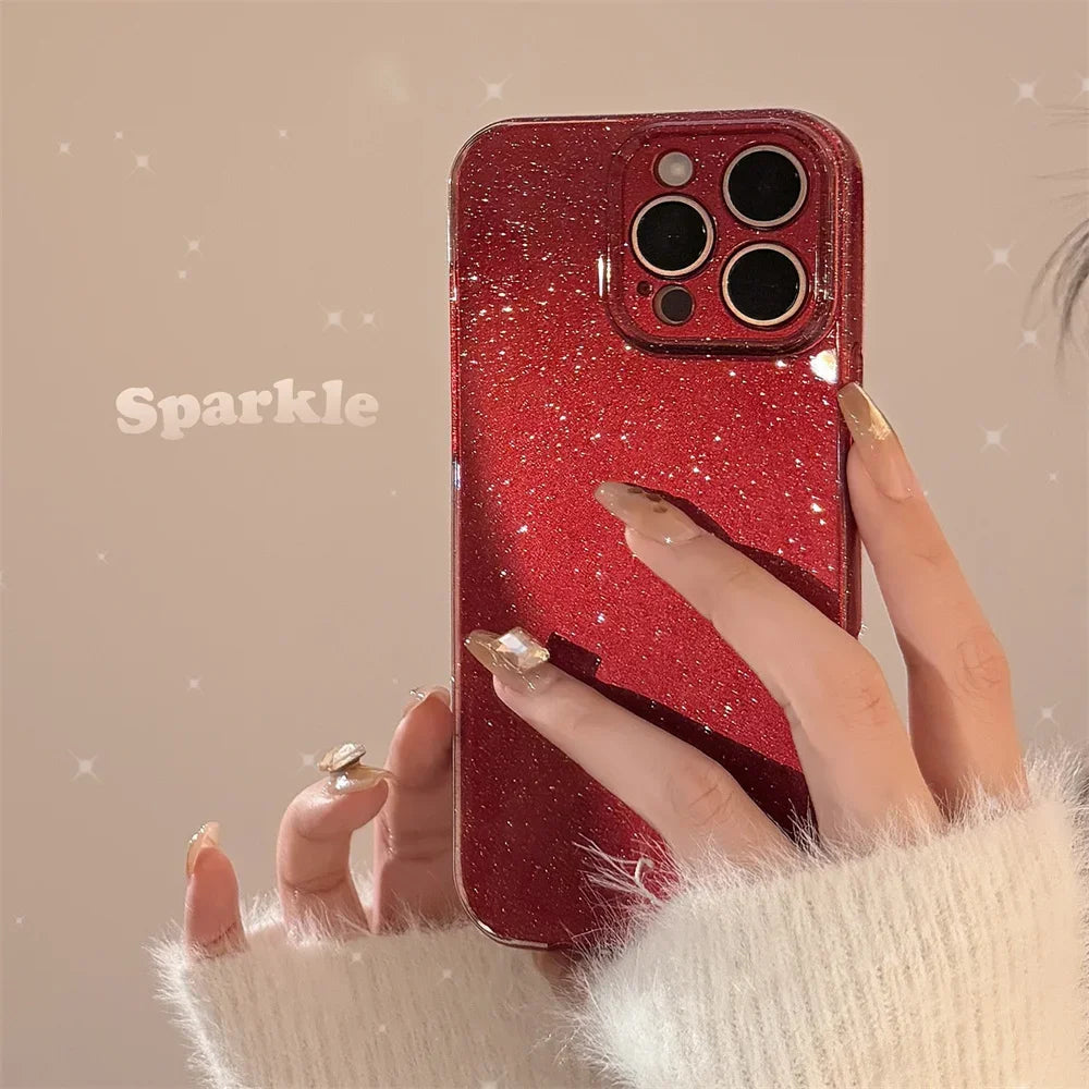 Fashion Glitter Soft Silicone Bling Case for iPhone Red  Ultra Slim Shockproof