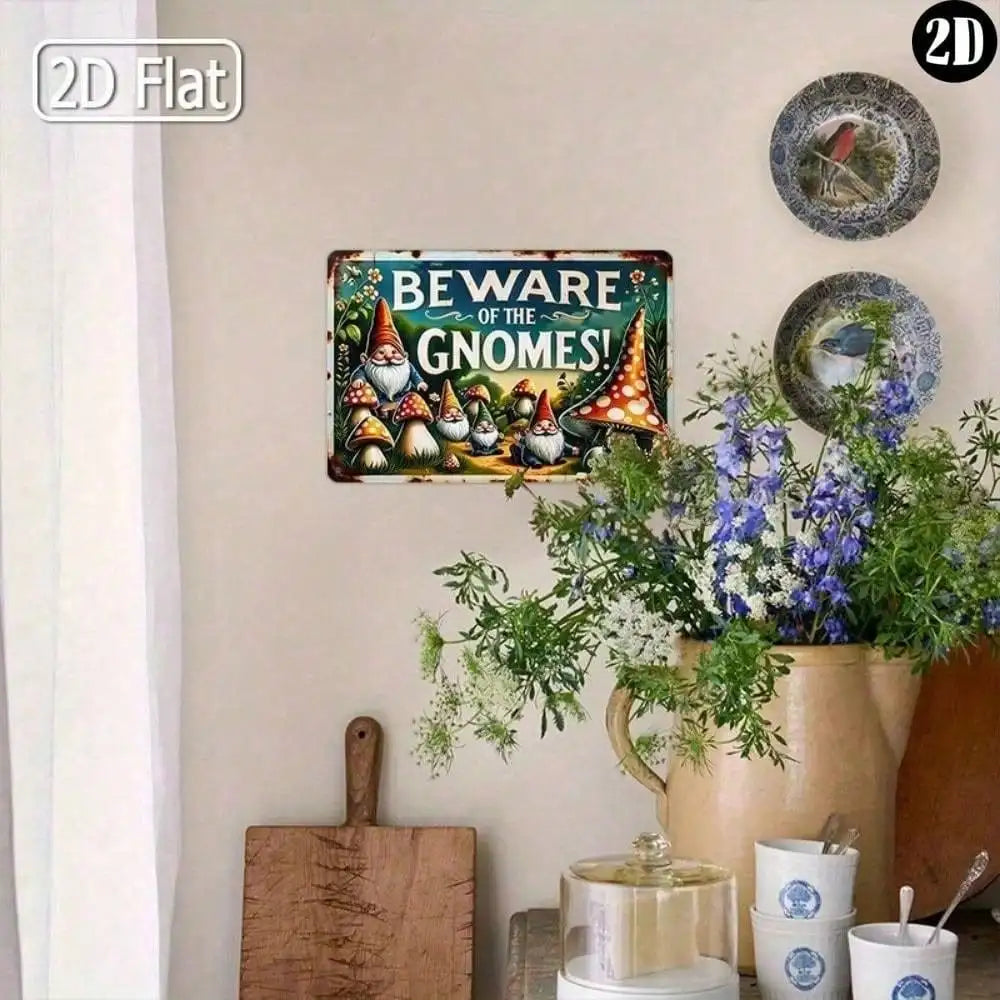 Whimsical Gnome Metal Sign for Garden Outdoor indoor