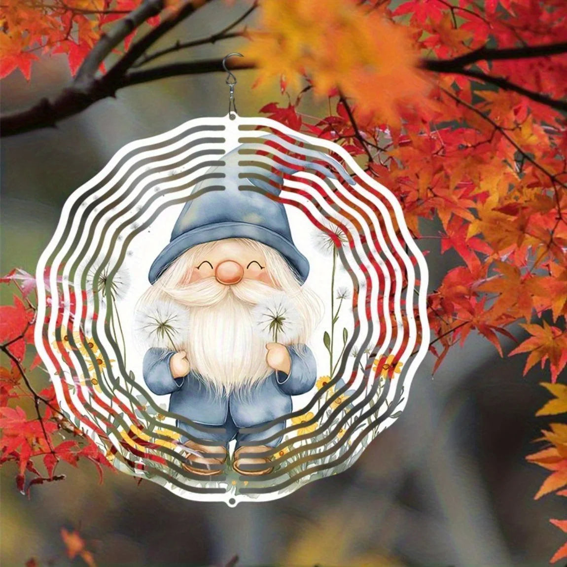 Metal Wind Chime (Rotating Flower Gnome Design) | Outdoor Garden/Yard Decor