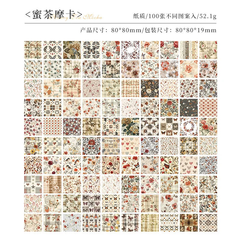 6 Styles, Each with 100 Sheets, Retro Style Plant and Flower Material Paper DIY Hand Account Decoration Base Paper