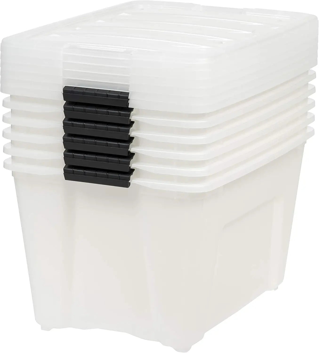 Stackable Plastic Storage Bins with Lids, Latches, Durable Nestable Containers, Secure Pull Handle - Pearl