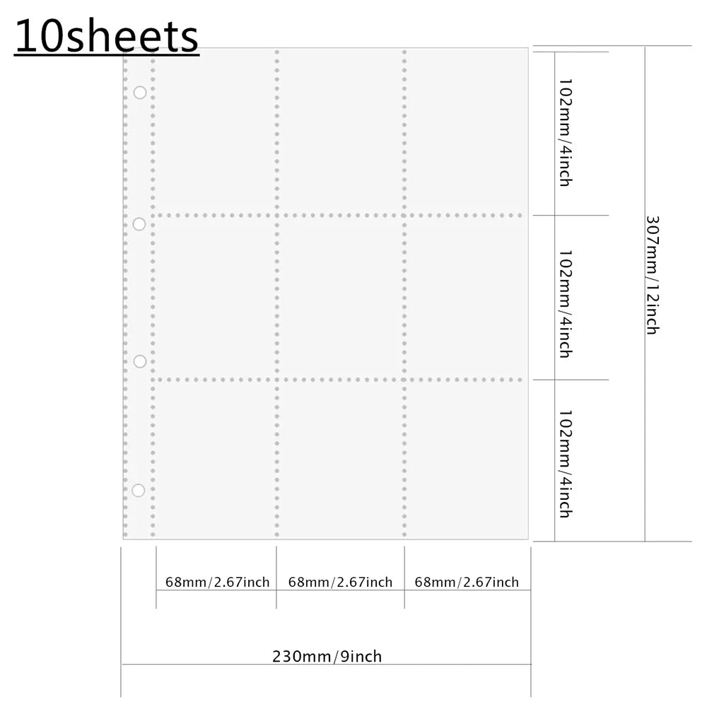 A4 Clear 10 Pcs Photo Album Refill Pages File Protector 4 Hole 6×4 10×15 4 Ring Binder Photocards Postcard Card Notebook