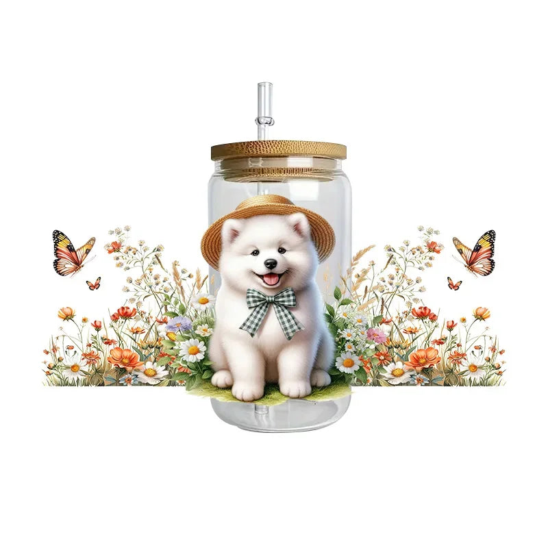 Cute dogs artwork UV 3D transfers UV DTF  stickers 16oz cup wraps