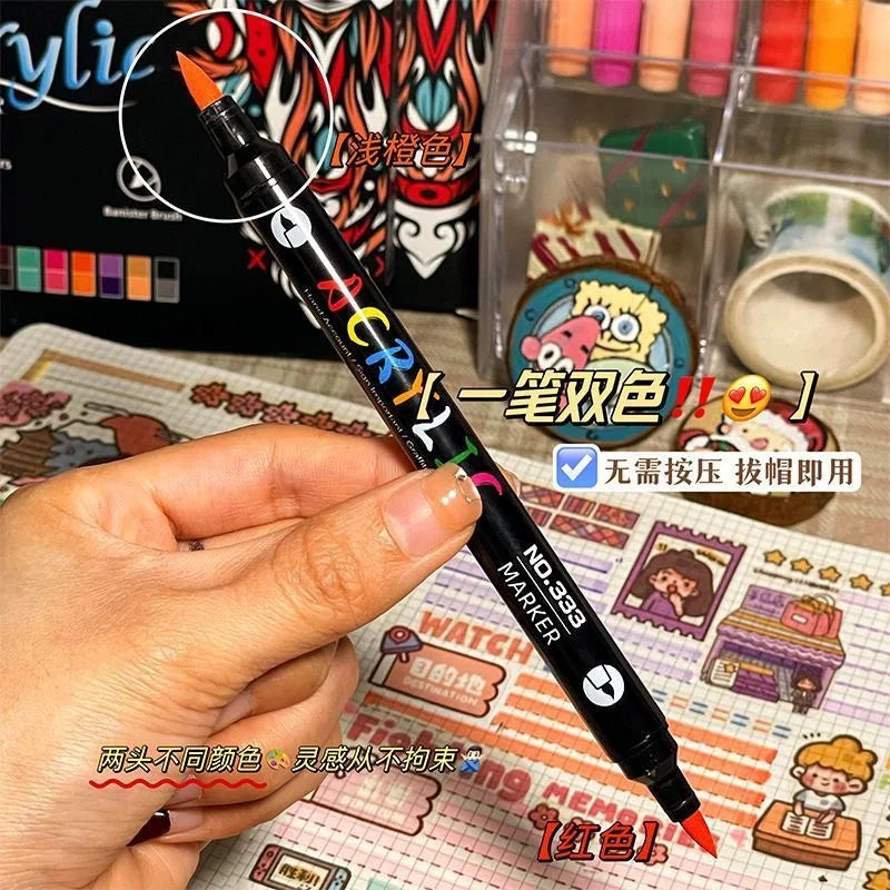 Professional Art Color Acrylic Paint Markers, Dual-Tip Fine and Brush Tip Pens,