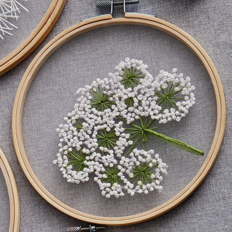 DIY Flowers Plants Pattern Embroidery Set Needlework Tools Printed Beginner Embroidery Round Cross Stitch Kit Sewing Craft Kit