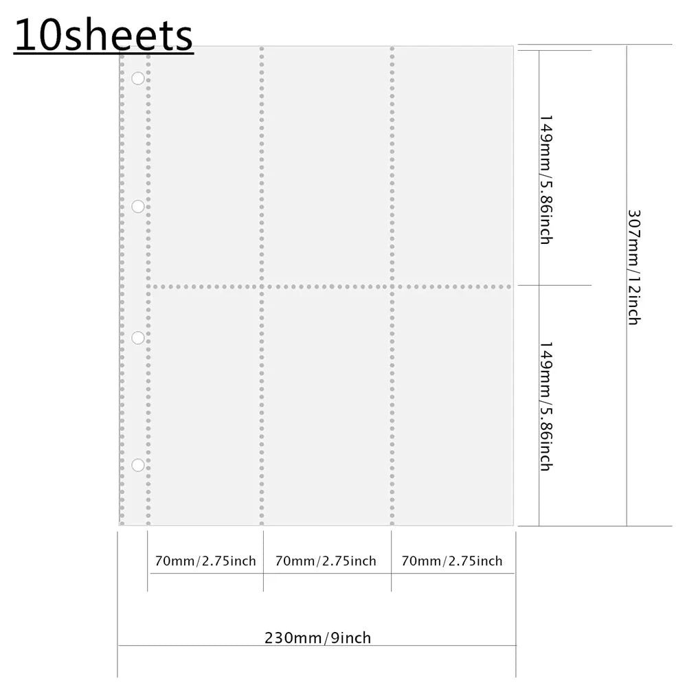 A4 Clear 10 Pcs Photo Album Refill Pages File Protector 4 Hole 6×4 10×15 4 Ring Binder Photocards Postcard Card Notebook