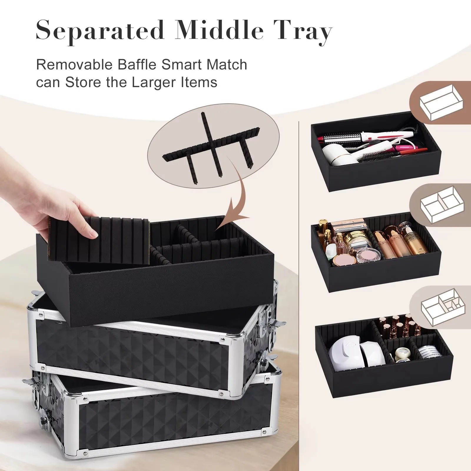Makeup Trolley Case Detachable 4 in 1 Alloy Train Briefcase for Nail Manicure on Wheels